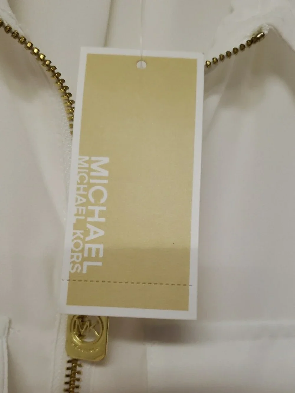 NWT Michael Kors White Blouse with Gold Zip and Logo Pull